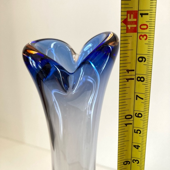 Stretch Vase in Purple/Blue, Clear, and Peach/Orange, Murano Style Art Glass - Picture 5 of 5